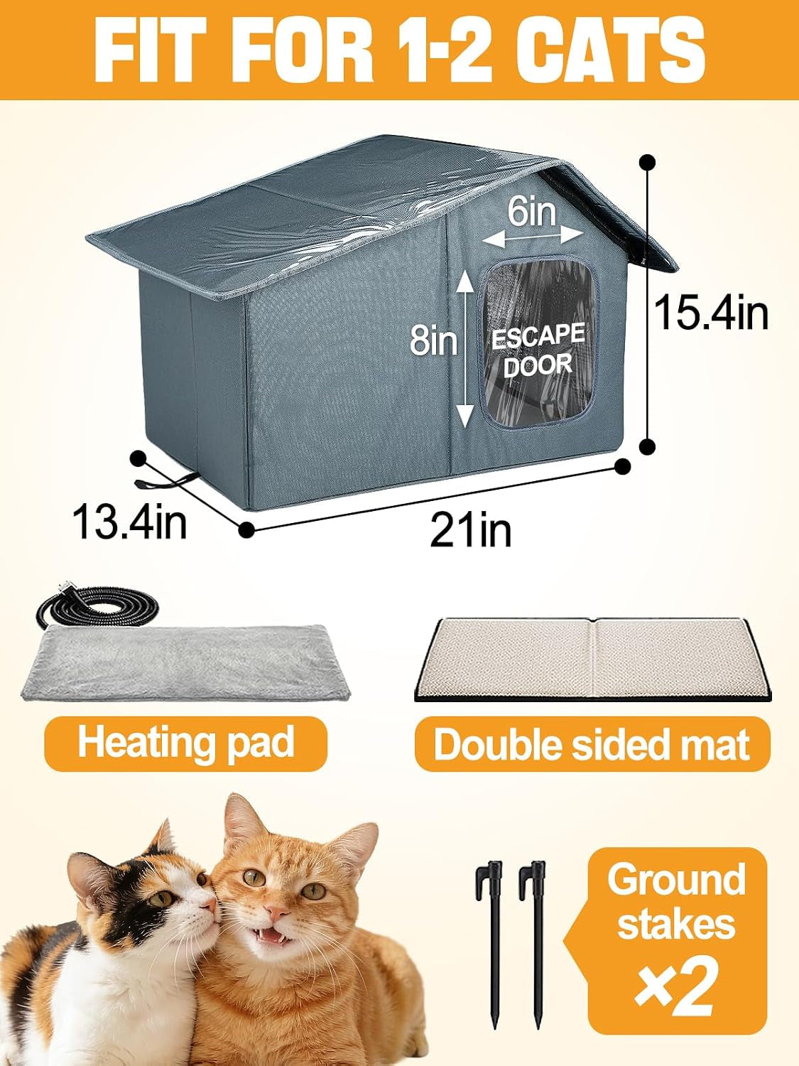 Weatherproof Outdoor Heated Cat House with Thermostatic Heating Pad