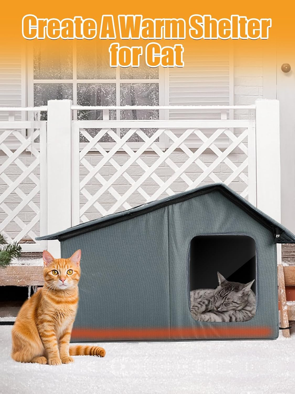 Weatherproof Outdoor Heated Cat House with Thermostatic Heating Pad