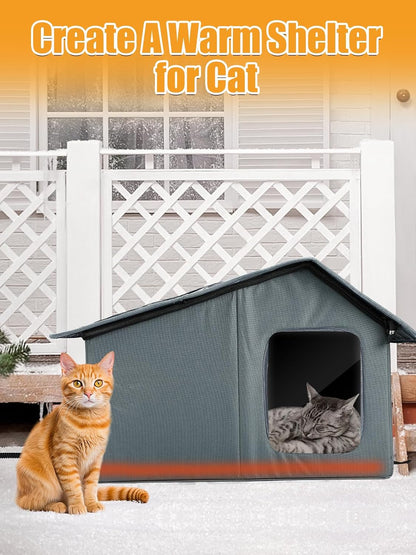 Weatherproof Outdoor Heated Cat House with Thermostatic Heating Pad