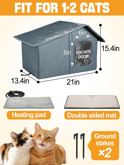 Weatherproof Outdoor Heated Cat House with Thermostatic Heating Pad