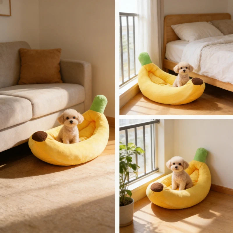 Cama plátano de felpa para mascotas