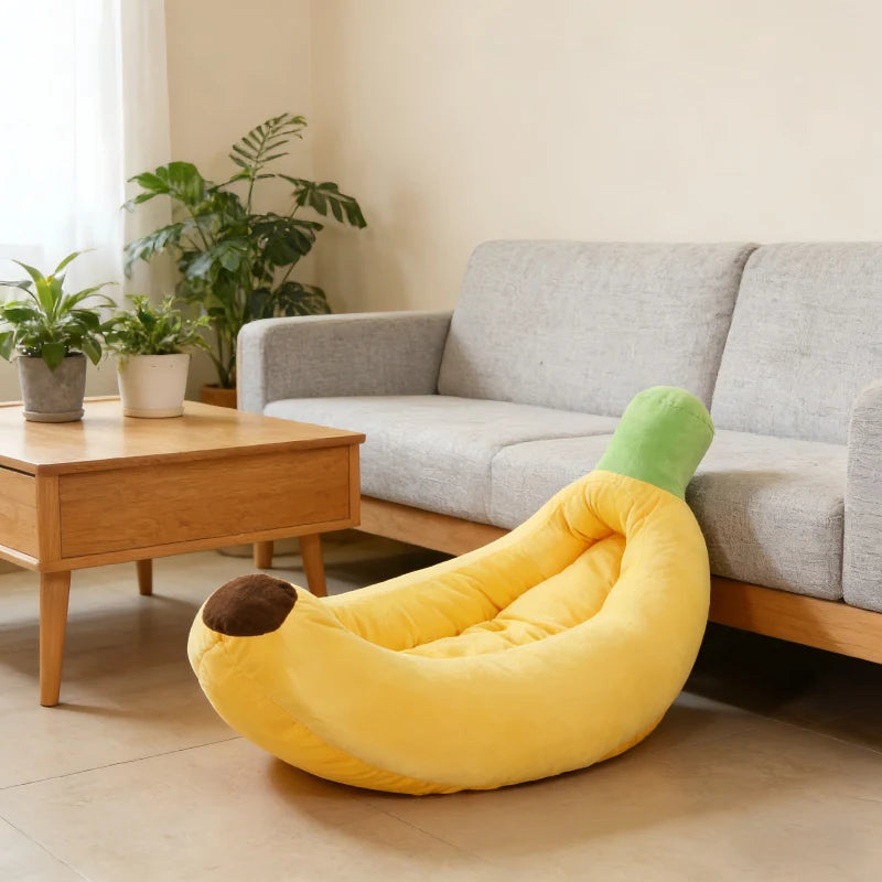 Cama plátano de felpa para mascotas